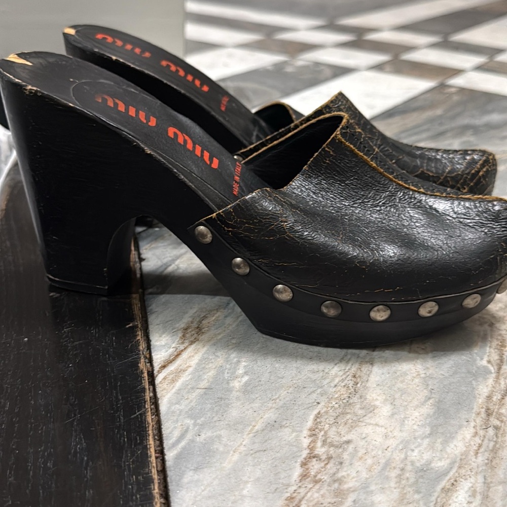 Miu Miu Black Leather Studded Mules